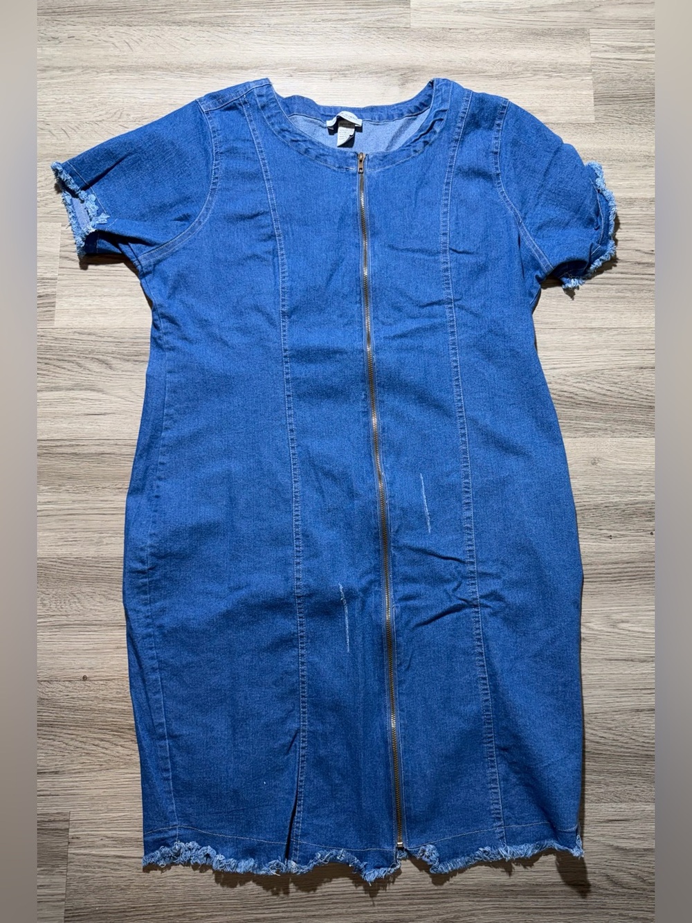 Eighty Eight Women’s Denim Dress Bodycon 2X Blue Frayed Hem Zip Front